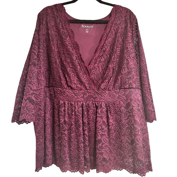 Roaman’s Lace Surplice 3/4Sleeve Stretchy Top XXL (26-28) - Picture 10 of 16